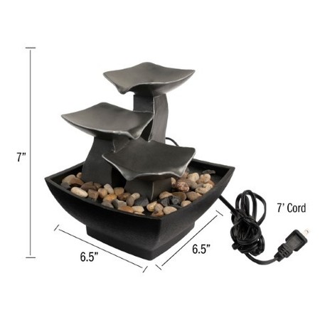 Nature Spring 3-tier Tabletop Water Fountain 7-Inch Raku Bowl Waterfall, River Rocks, Electric Pump | Office/Home 541767EPH
